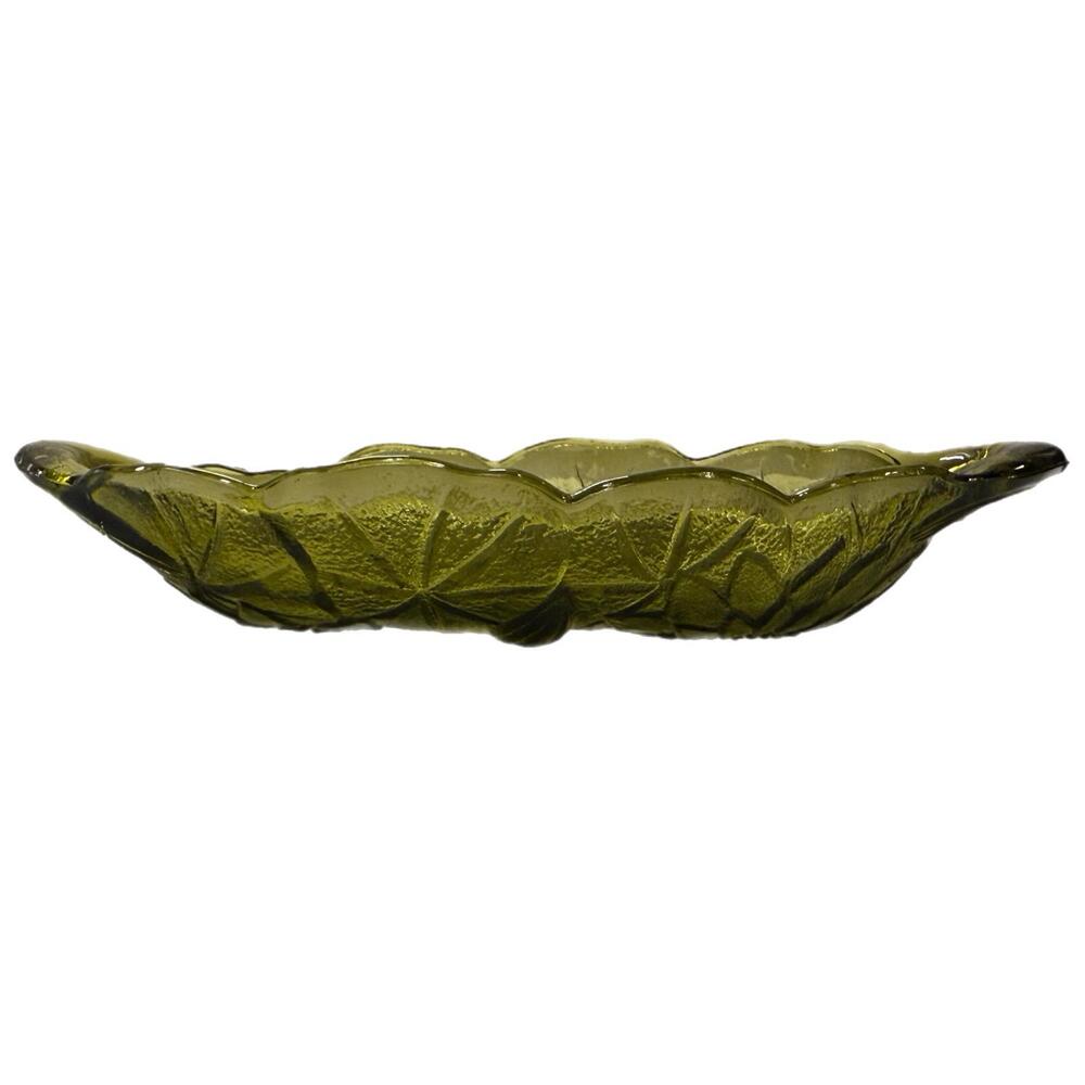 Vintage 1960s Indiana Glass Lily Pon Avocado Green Relish Dish Handles Flowers - Picture 2 of 3